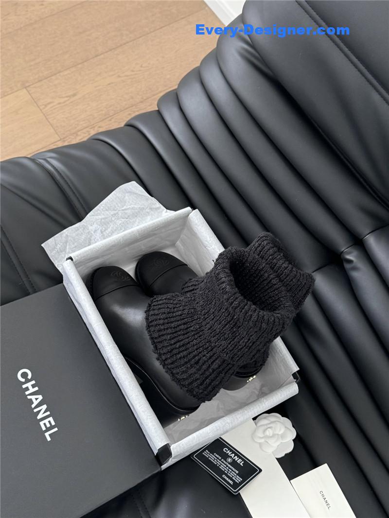 Ch**el black calfskin sock ankle boots