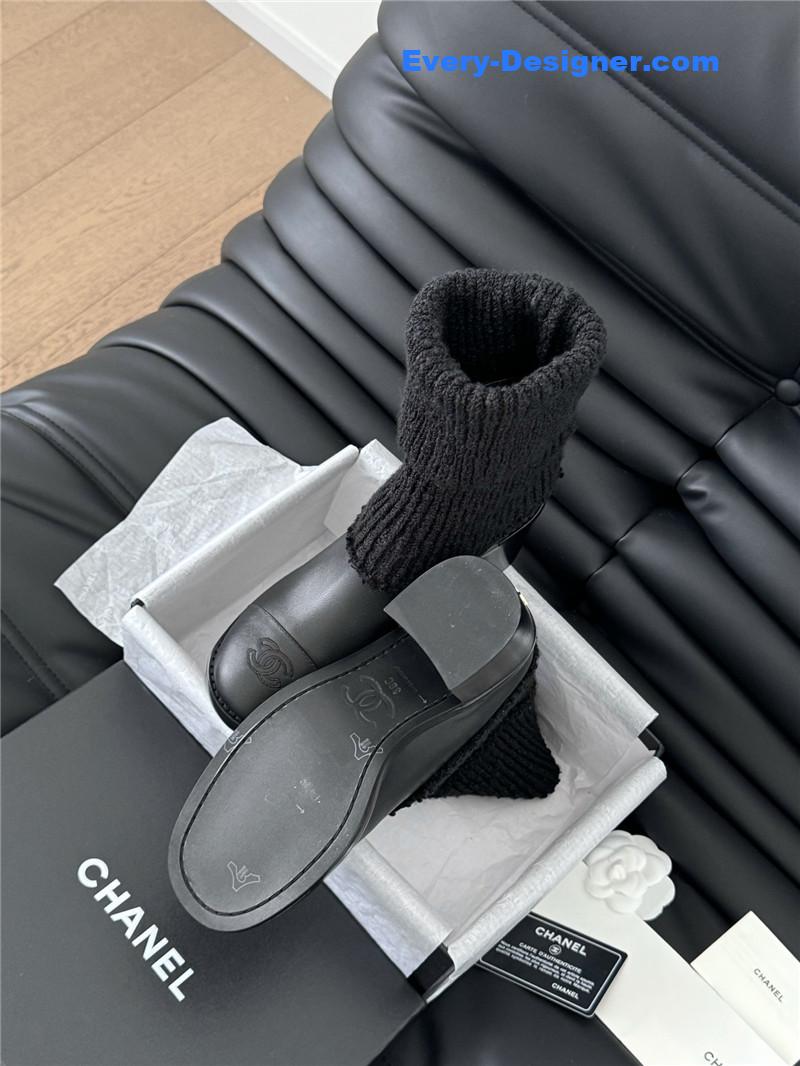 Ch**el black calfskin sock ankle boots