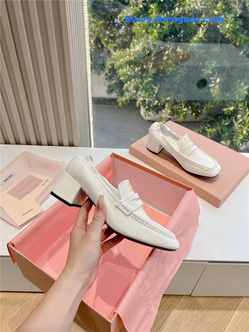 Miu Miu White Nappa Leather Loafers
