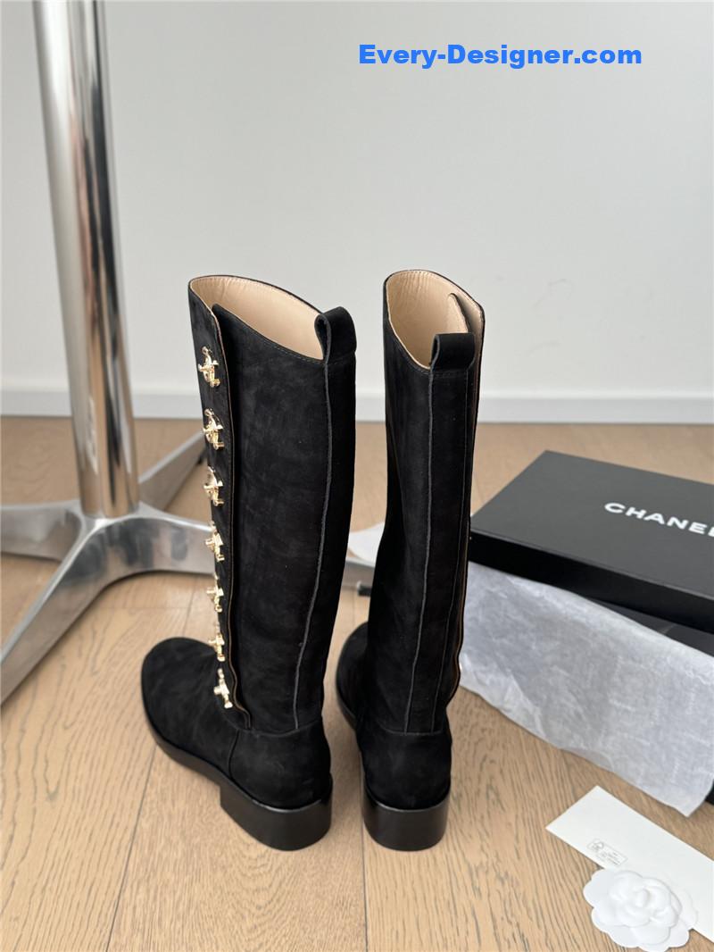 Ch**el black suede high boots for women