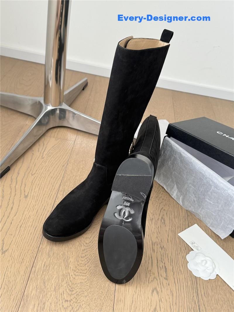 Ch**el black suede high boots for women