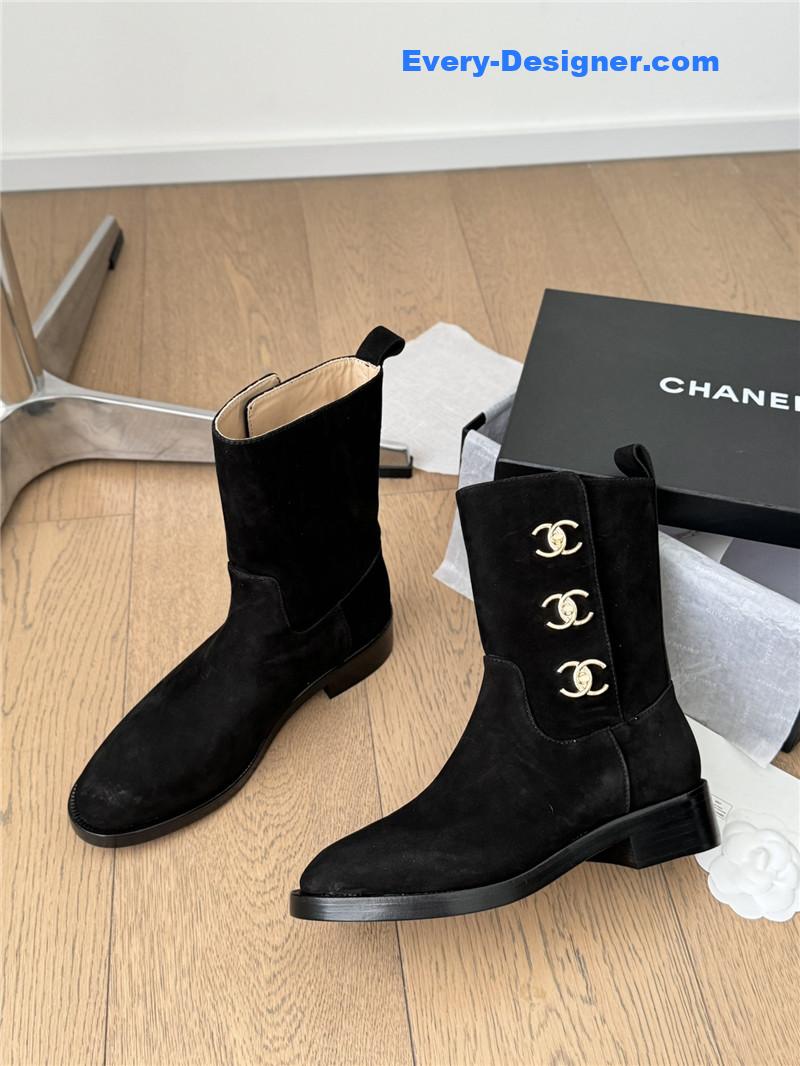 Ch**el logo black suede ankle boots
