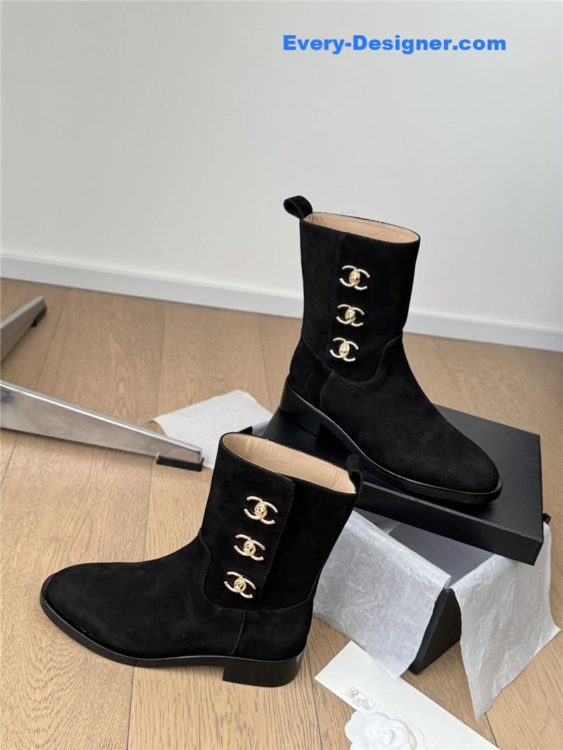 Ch**el logo black suede ankle boots