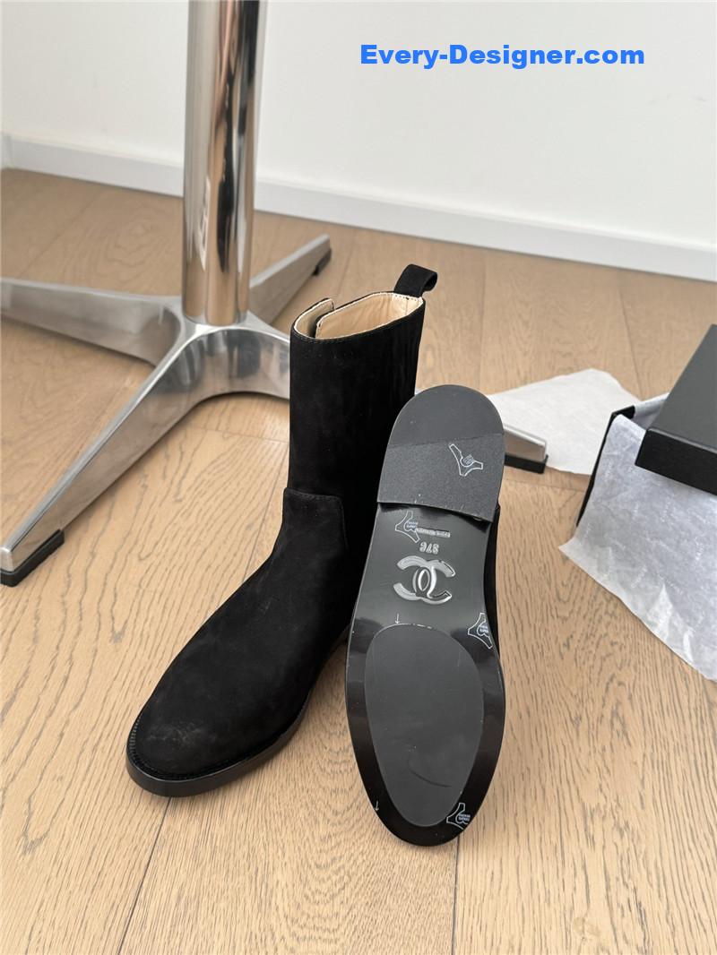 Ch**el logo black suede ankle boots