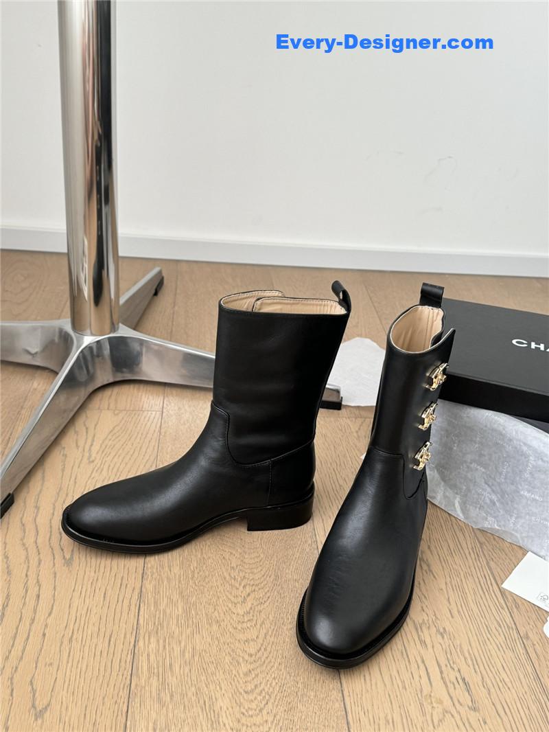 Ch**el black calfskin ankle boots