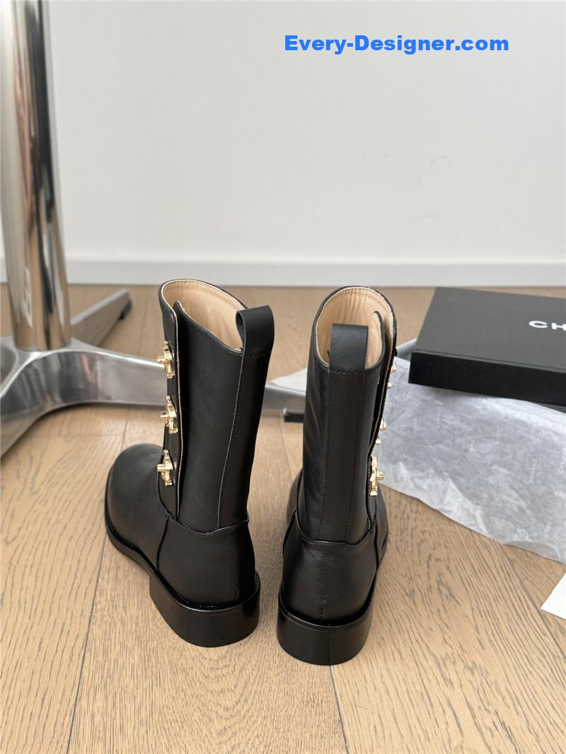 Ch**el black calfskin ankle boots