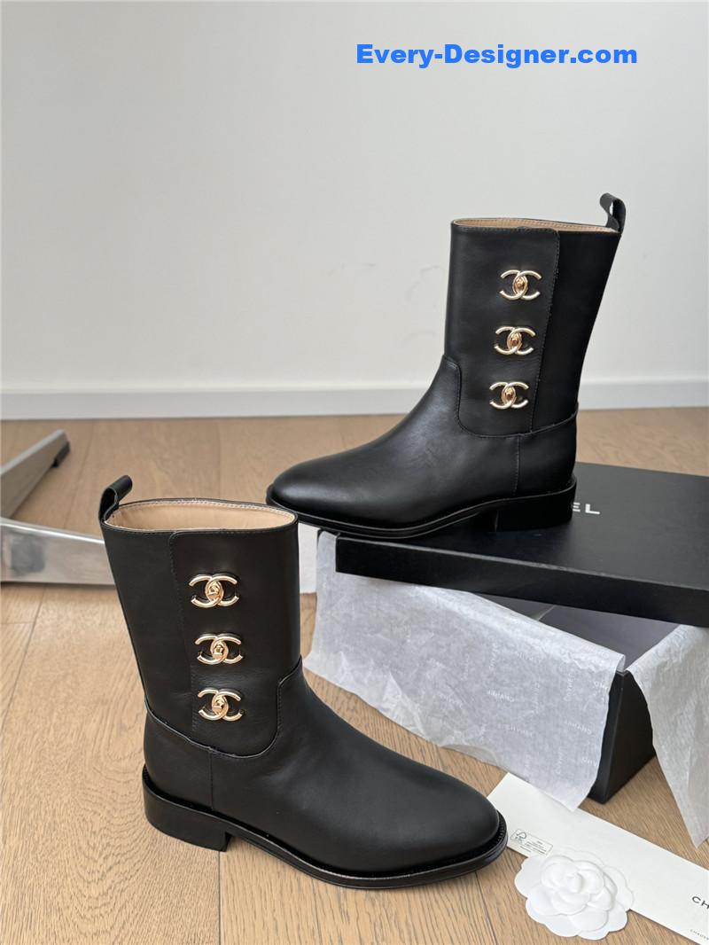 Ch**el black calfskin ankle boots