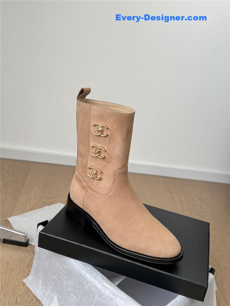 Ch**el logo brown suede ankle boots