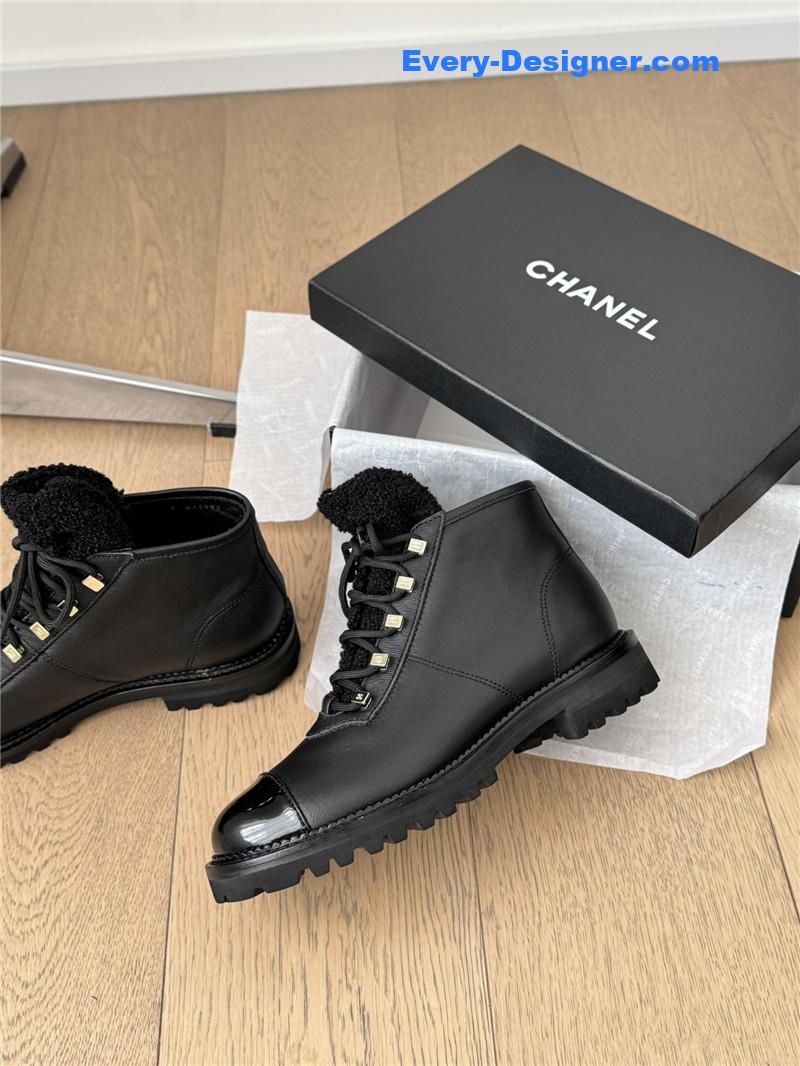 Ch**el black leather biker boots