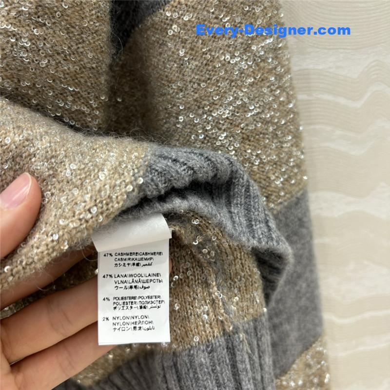 BC Striped Lapel-Neck Blend Knit Sweater