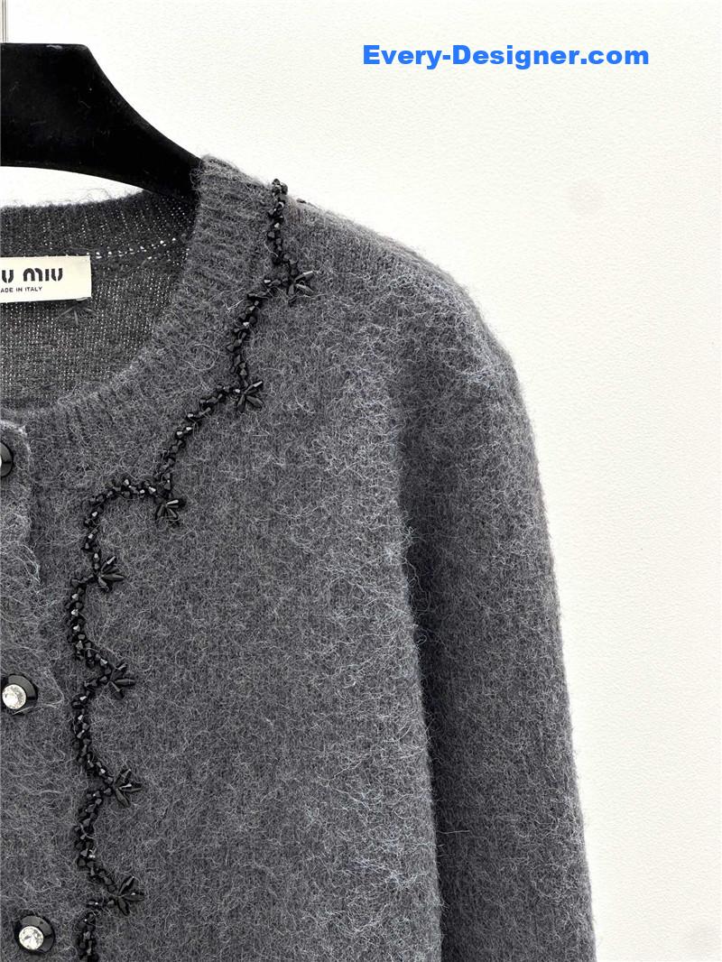 Miu Miu Beaded Trim Cardigan Grey