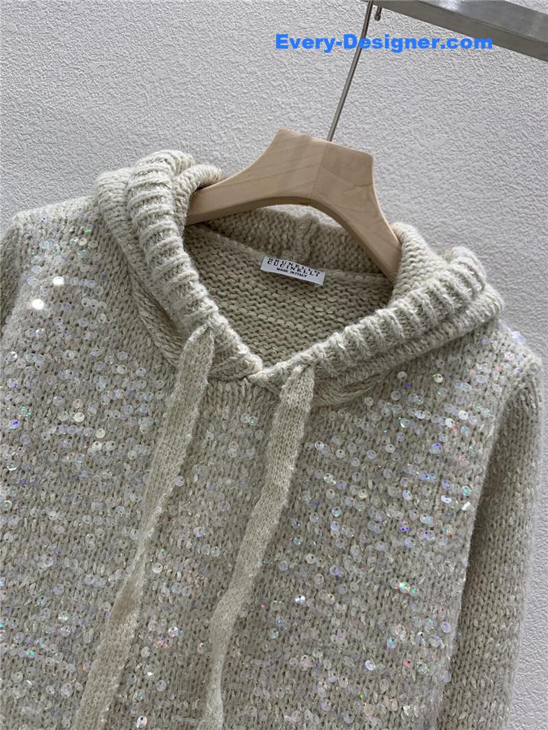 BC Sequined Knit Hooded Sweater Grey