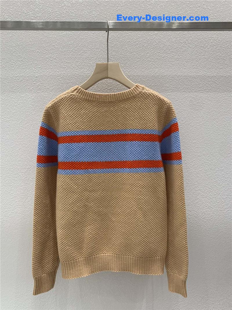 Miu Miu Logo Contrast Knit Sweater in Brown
