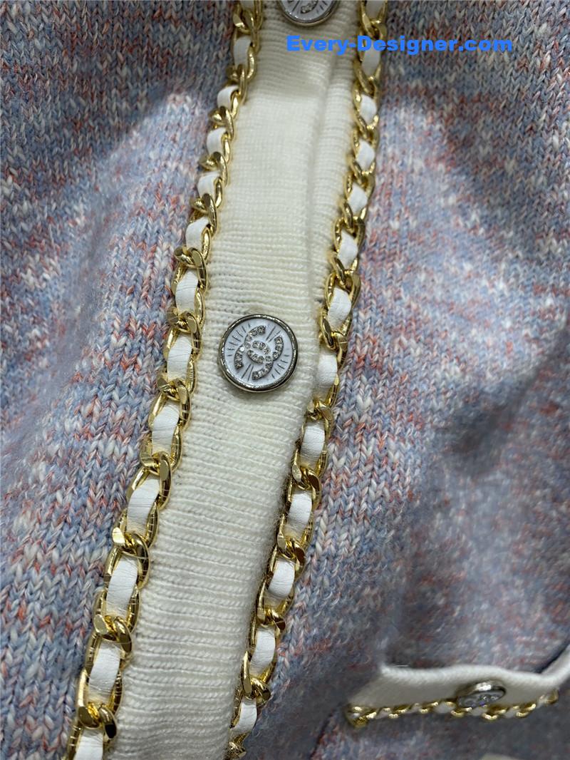 Ch**el chain trim knit cardigan blue