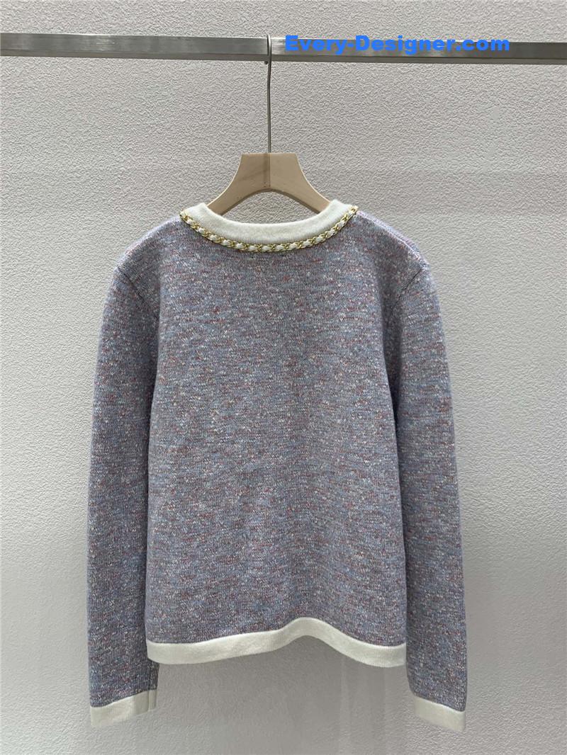 Ch**el chain trim knit cardigan blue