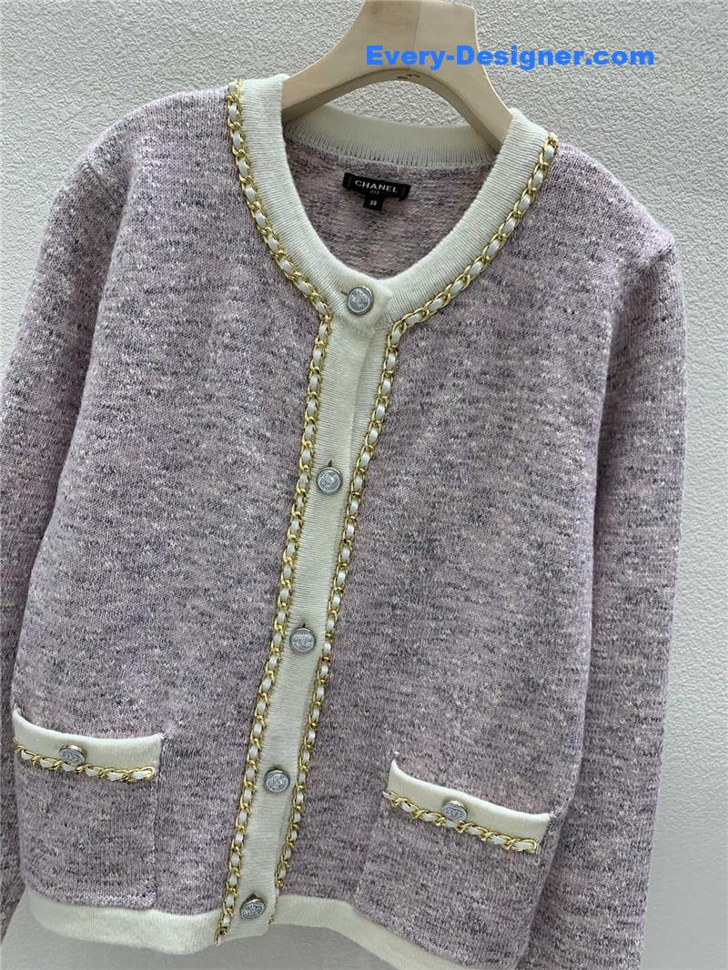 Ch**el chain trim knit cardigan purple