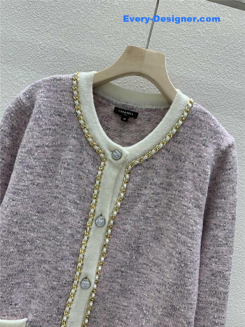 Ch**el chain trim knit cardigan purple