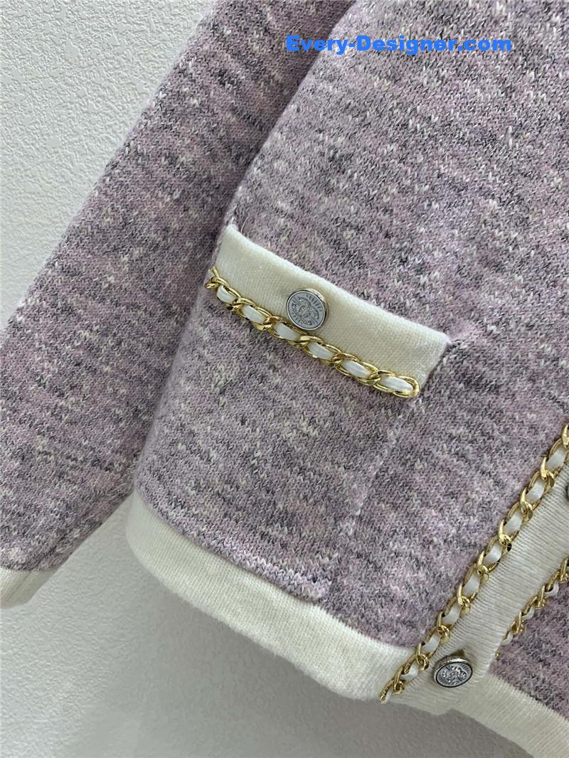 Ch**el chain trim knit cardigan purple