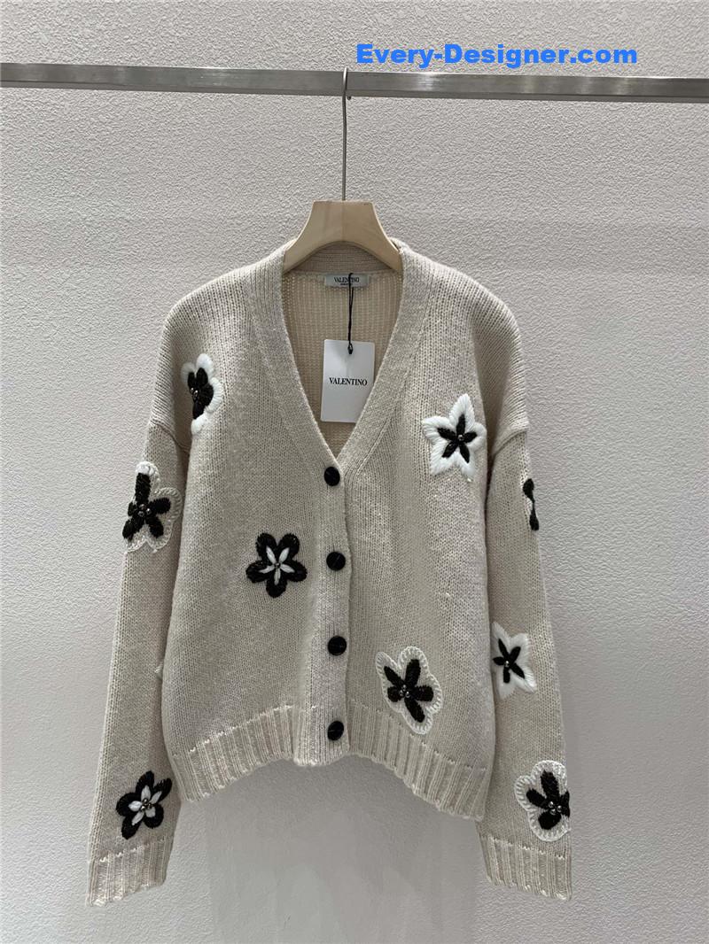 Va1e*ntin0 floral embellished cardigan in beige