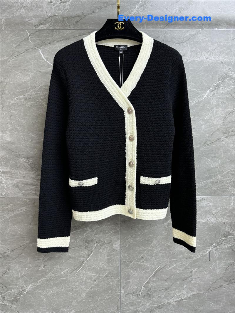 Chanel Contrast Trim Cardigan Black