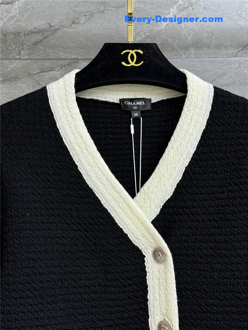 Chanel Contrast Trim Cardigan Black