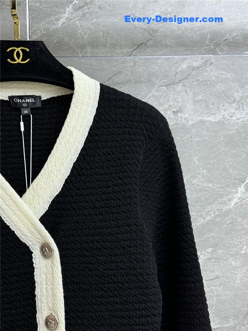 Chanel Contrast Trim Cardigan Black