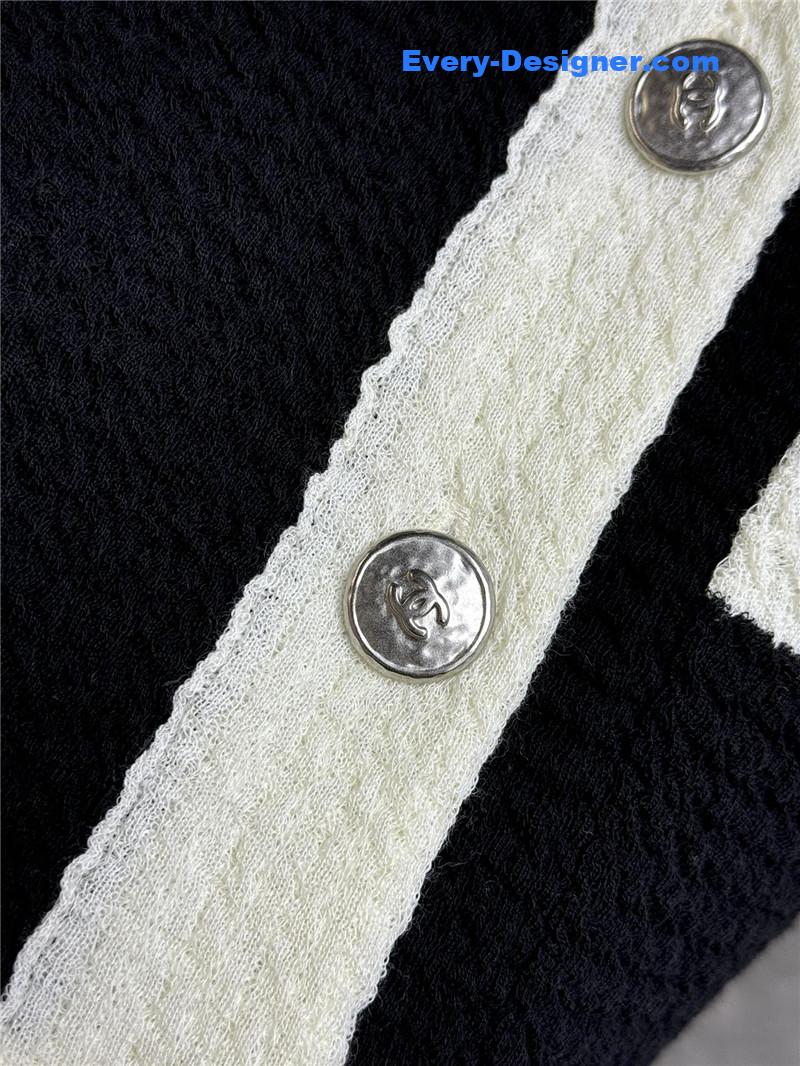 Chanel Contrast Trim Cardigan Black