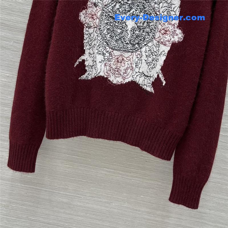 Dior Embroidered Wool Sweater Red