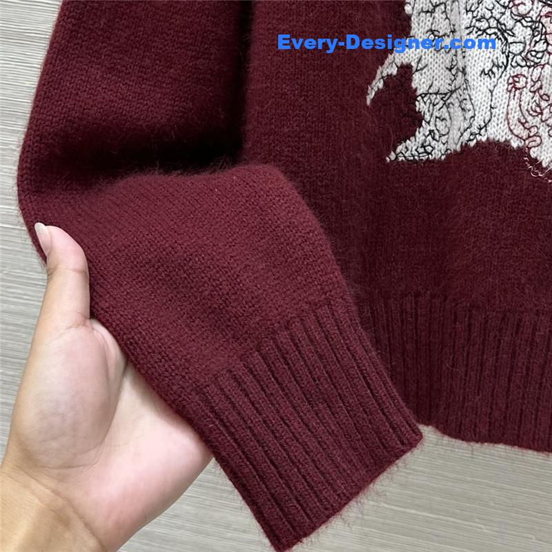 Dior Embroidered Wool Sweater Red