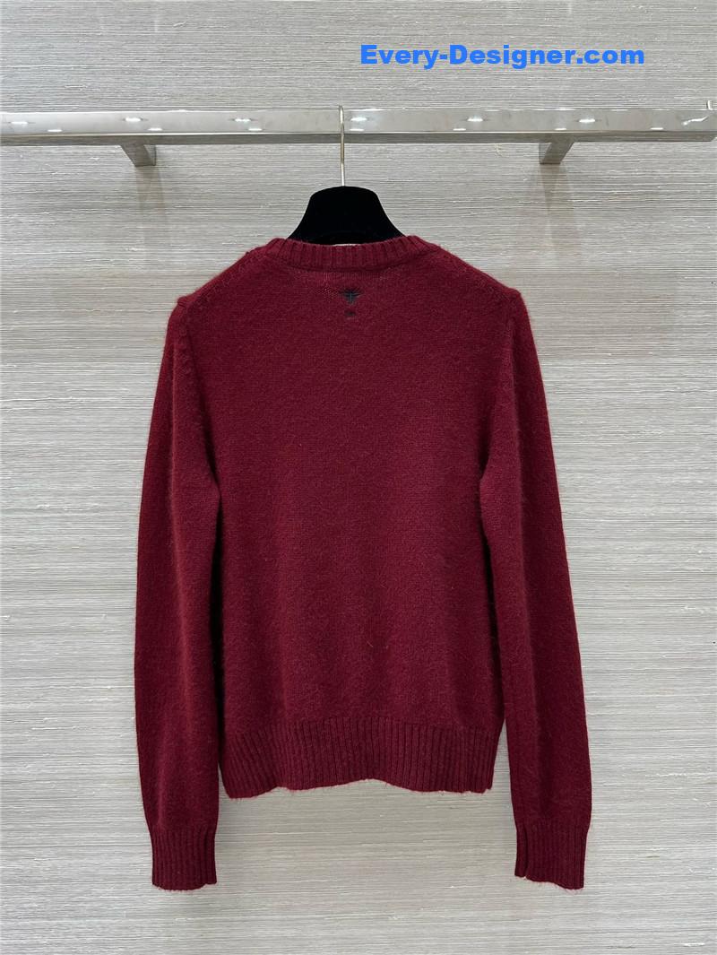 Dior Embroidered Wool Sweater Red