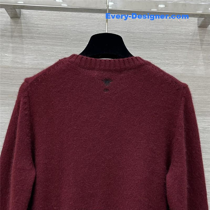 Dior Embroidered Wool Sweater Red