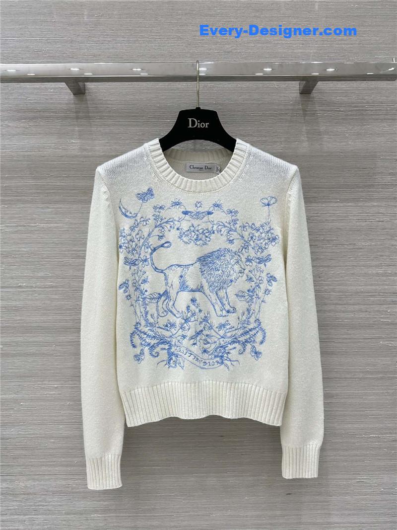 Dior Jungle Embroidered Sweater White