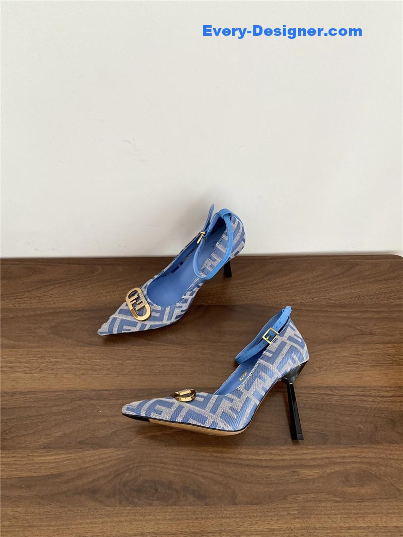 F**di colibri ff cotton high heels blue