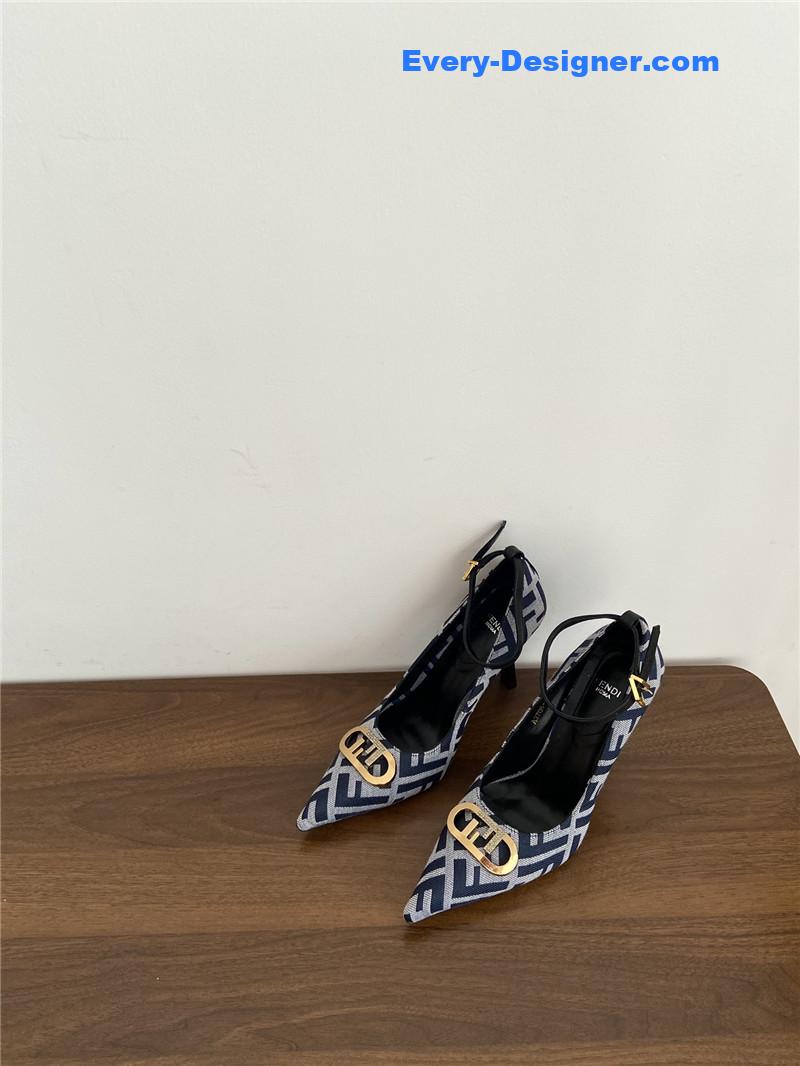 Fendi Colibri FF Cotton High Heels Navy