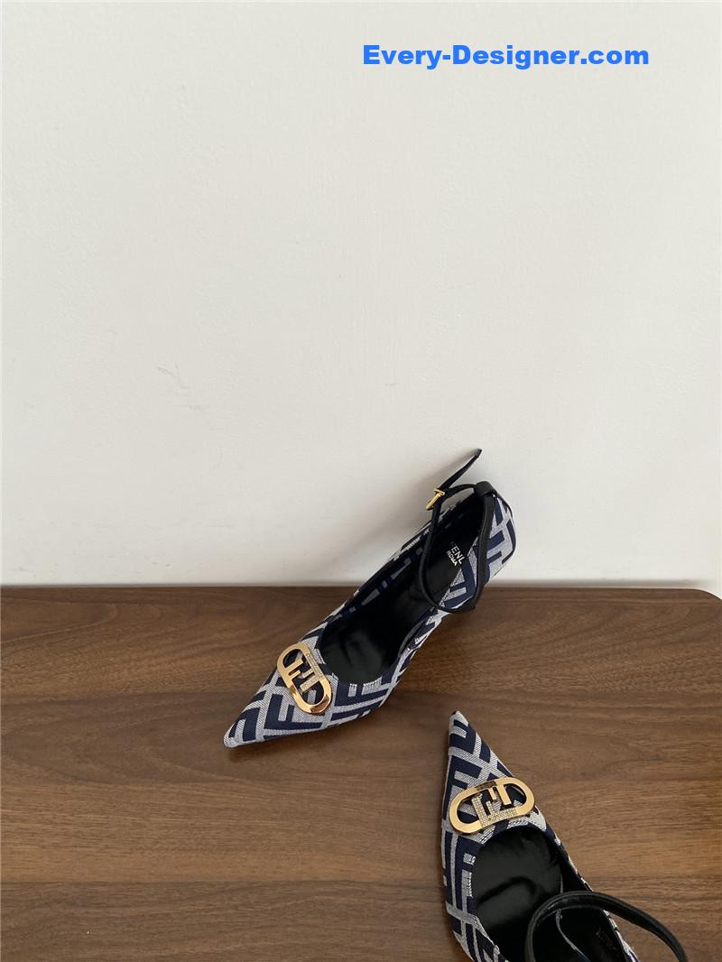 Fendi Colibri FF Cotton High Heels Navy