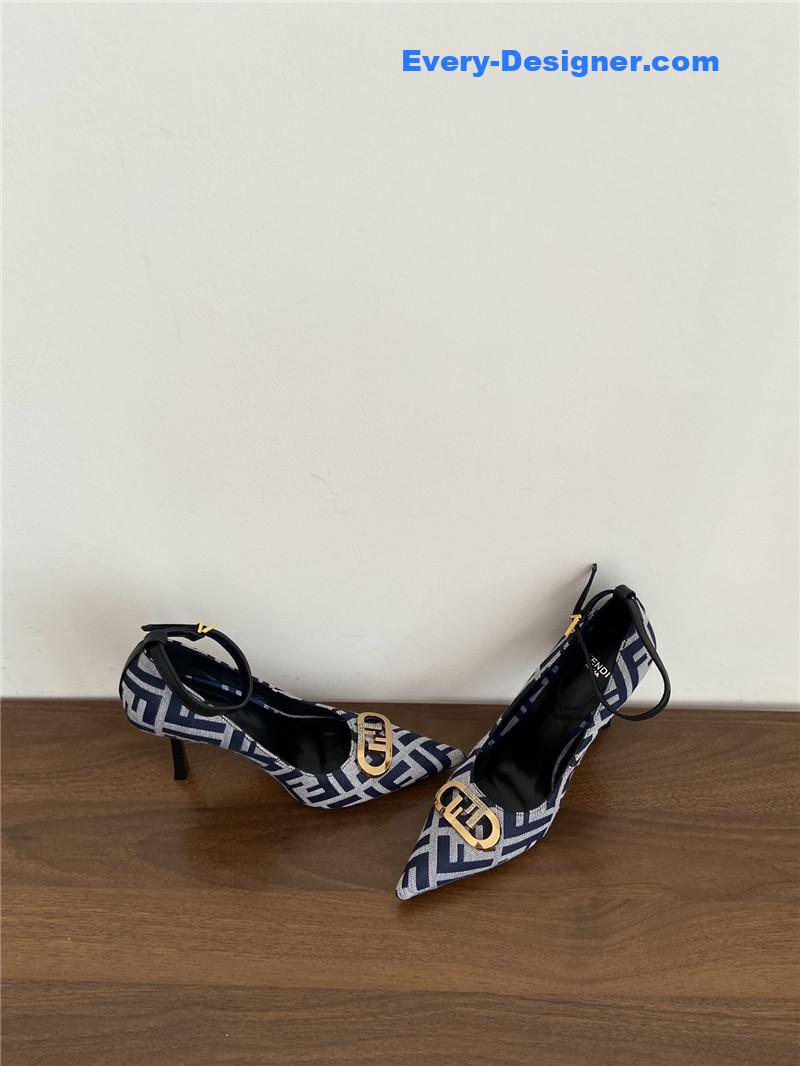 Fendi Colibri FF Cotton High Heels Navy