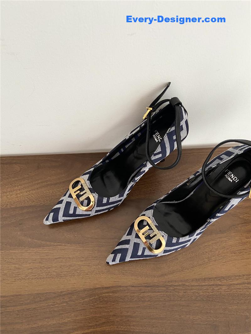 Fendi Colibri FF Cotton High Heels Navy