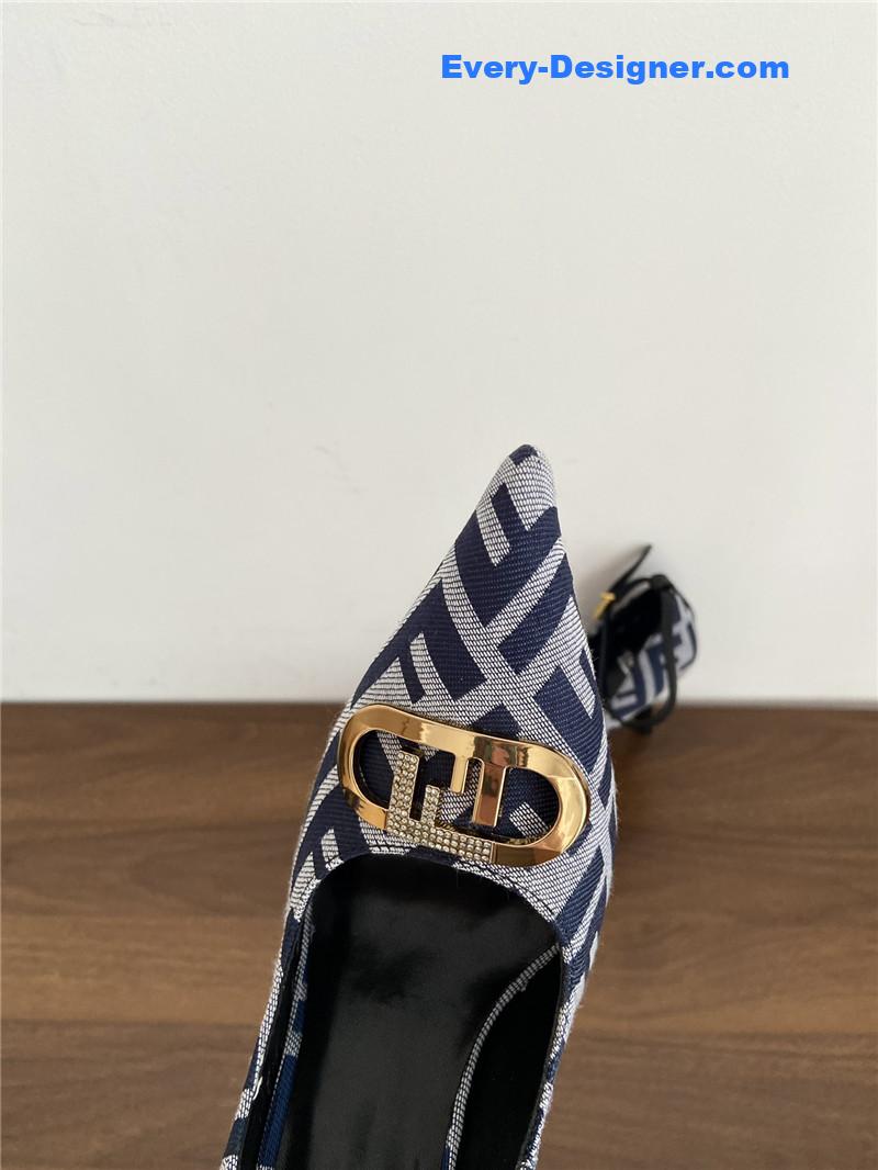 Fendi Colibri FF Cotton High Heels Navy