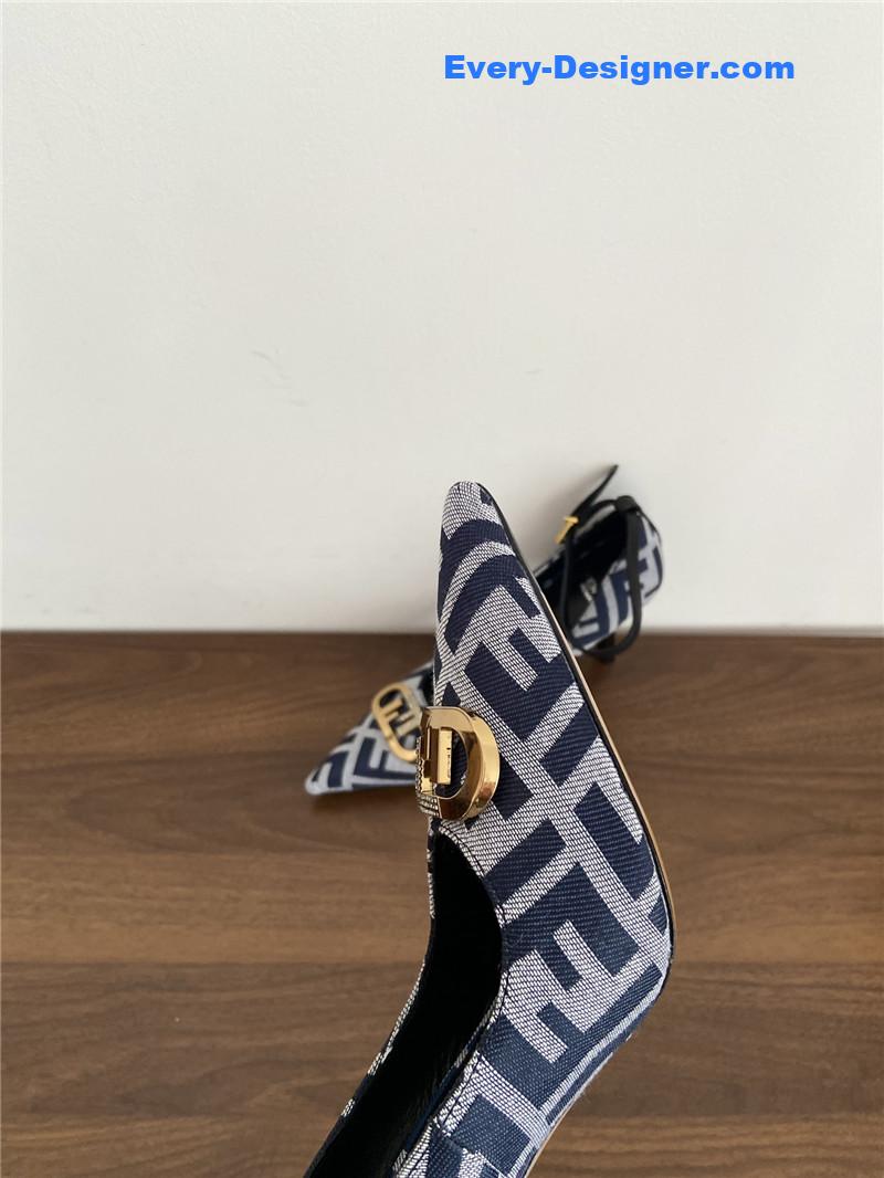 Fendi Colibri FF Cotton High Heels Navy