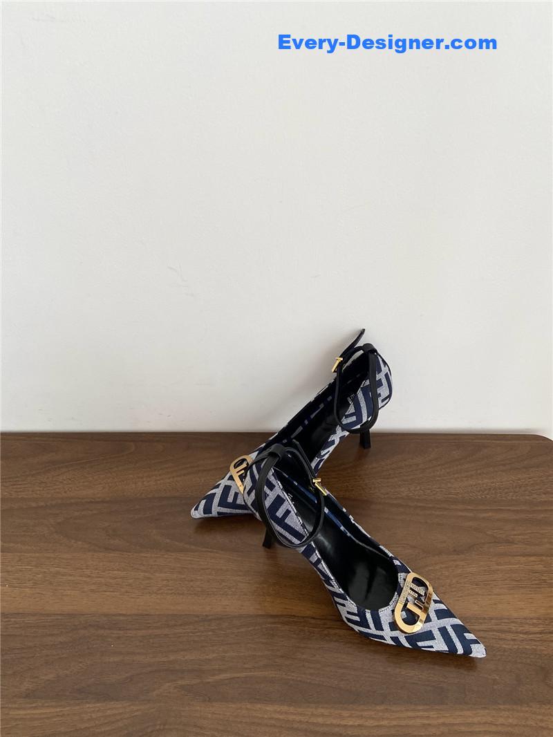 Fendi Colibri FF Cotton High Heels Navy