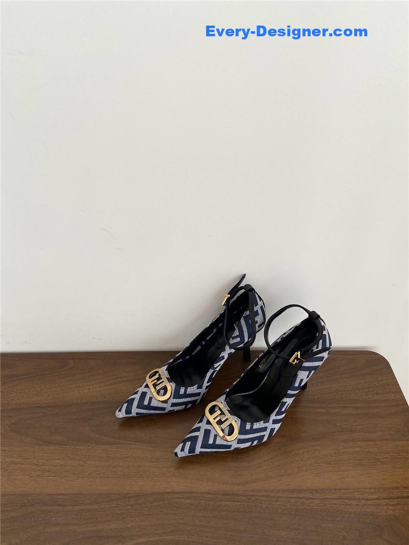 Fendi Colibri FF Cotton High Heels Navy