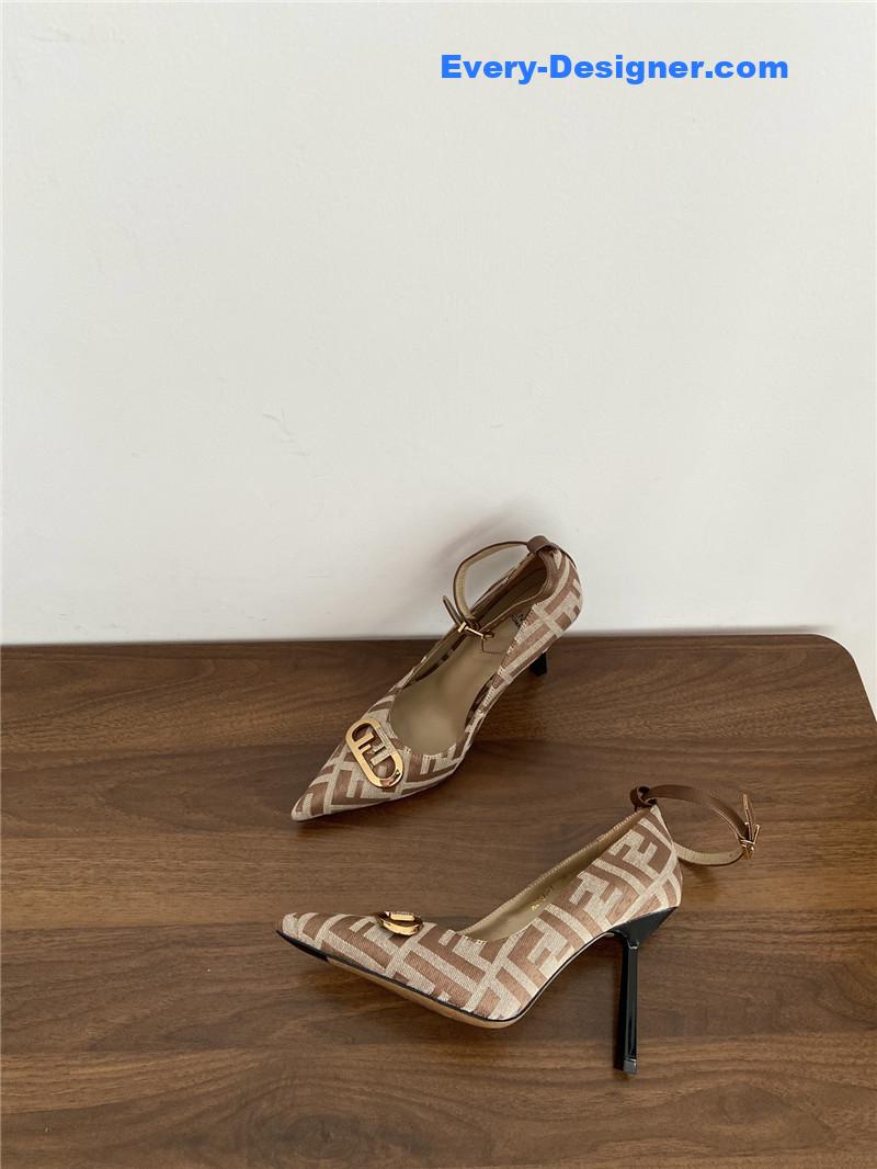 Fendi Colibri FF Cotton High Heels Beige