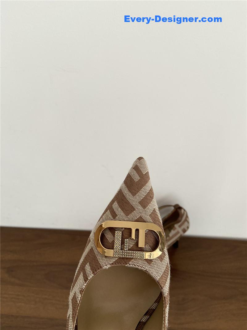 Fendi Colibri FF Cotton High Heels Beige