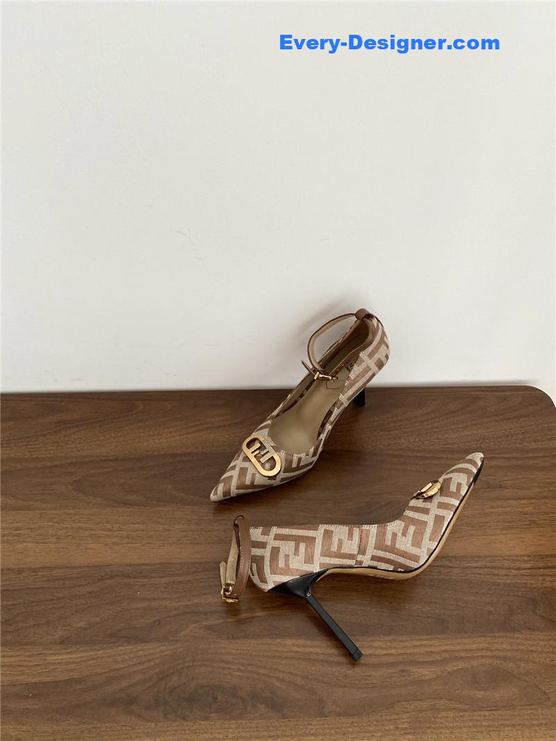 Fendi Colibri FF Cotton High Heels Beige