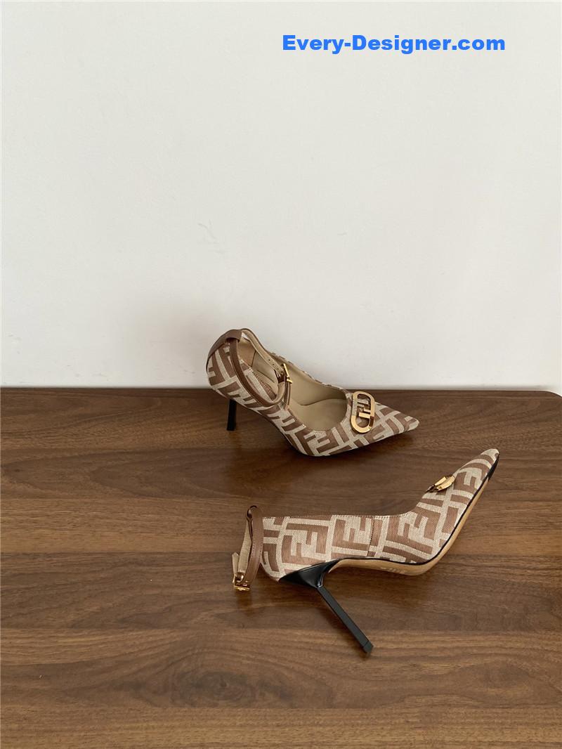 Fendi Colibri FF Cotton High Heels Beige