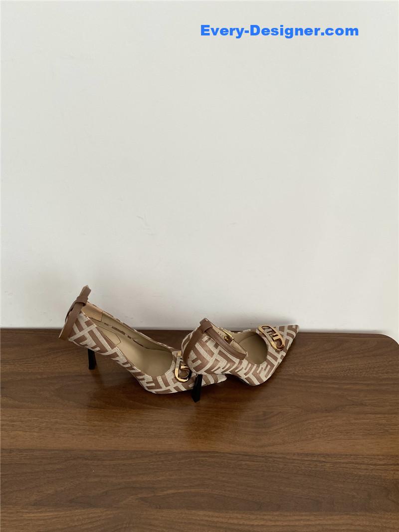 Fendi Colibri FF Cotton High Heels Beige
