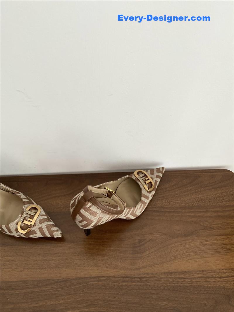 Fendi Colibri FF Cotton High Heels Beige