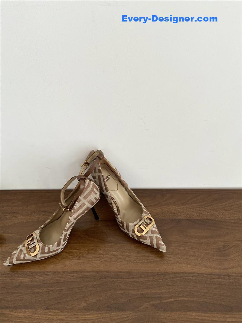 Fendi Colibri FF Cotton High Heels Beige