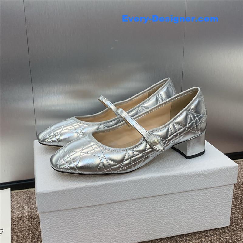 Dior Ballet Pump in Silver Quilted Cannage Calfskin