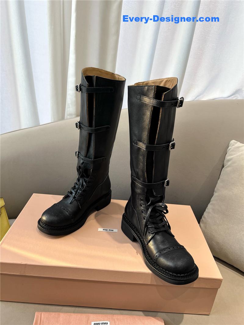 Miu Miu Runway Black Lace-Up Leather Boots